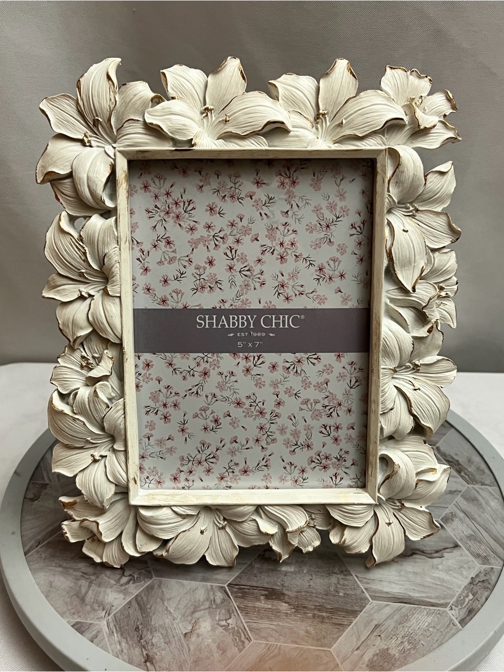 Shabby Chic Floral Lily 5x7 Distressed Picture Frame Ivory Tabletop Wall Decor